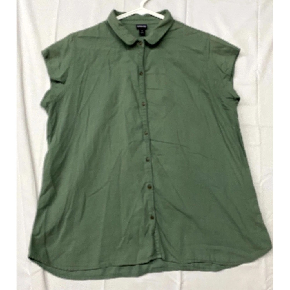 Patagonia Shirt Womens 12 Olive Green Cotton Casual Wear Sleeveless Button Up